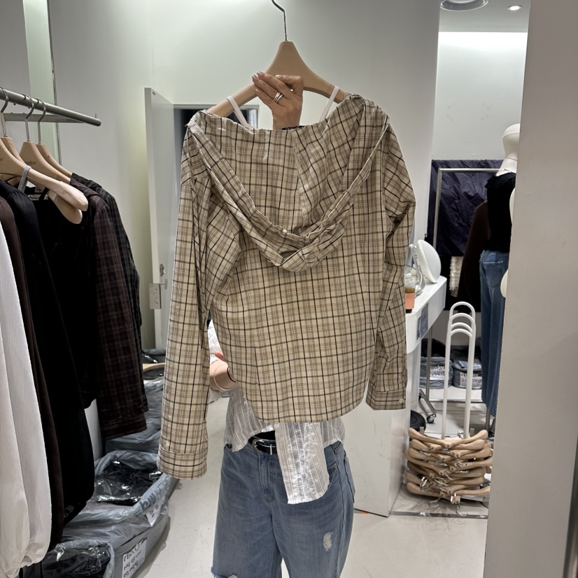 RENDER東大門直郵女裝新品休閑襯衫蕾絲衫不含內搭連帽衫格子RENDER襯衫/蕾絲衫