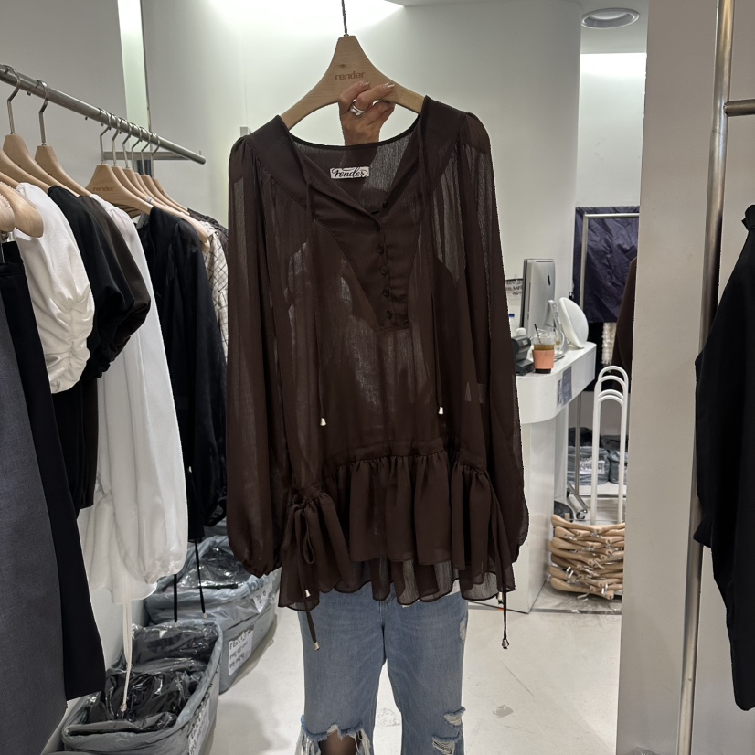 RENDER東大門實拍女士新款人氣休閑推薦真品26夏季襯衫蕾絲衫RENDER襯衫/蕾絲衫圖色2棕色