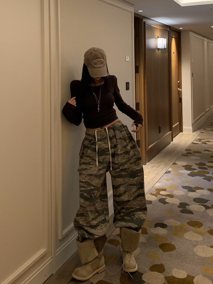 BADCALM東大門直郵女裝新款休閑人氣時尚26夏季休閑褲口袋迷彩BADCALM休閑褲