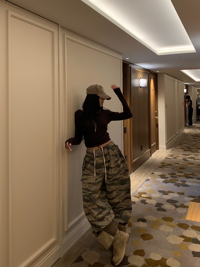 BADCALM東大門直郵女裝新款休閑人氣時尚26夏季休閑褲口袋迷彩BADCALM休閑褲