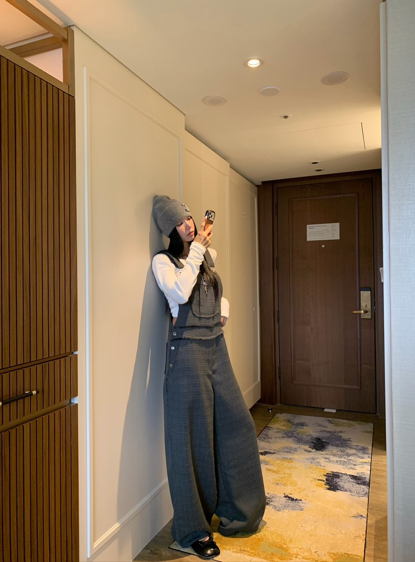 BADCALM東大門直郵女裝新品時尚人氣推薦26夏季背帶褲粗花呢BADCALM背帶褲