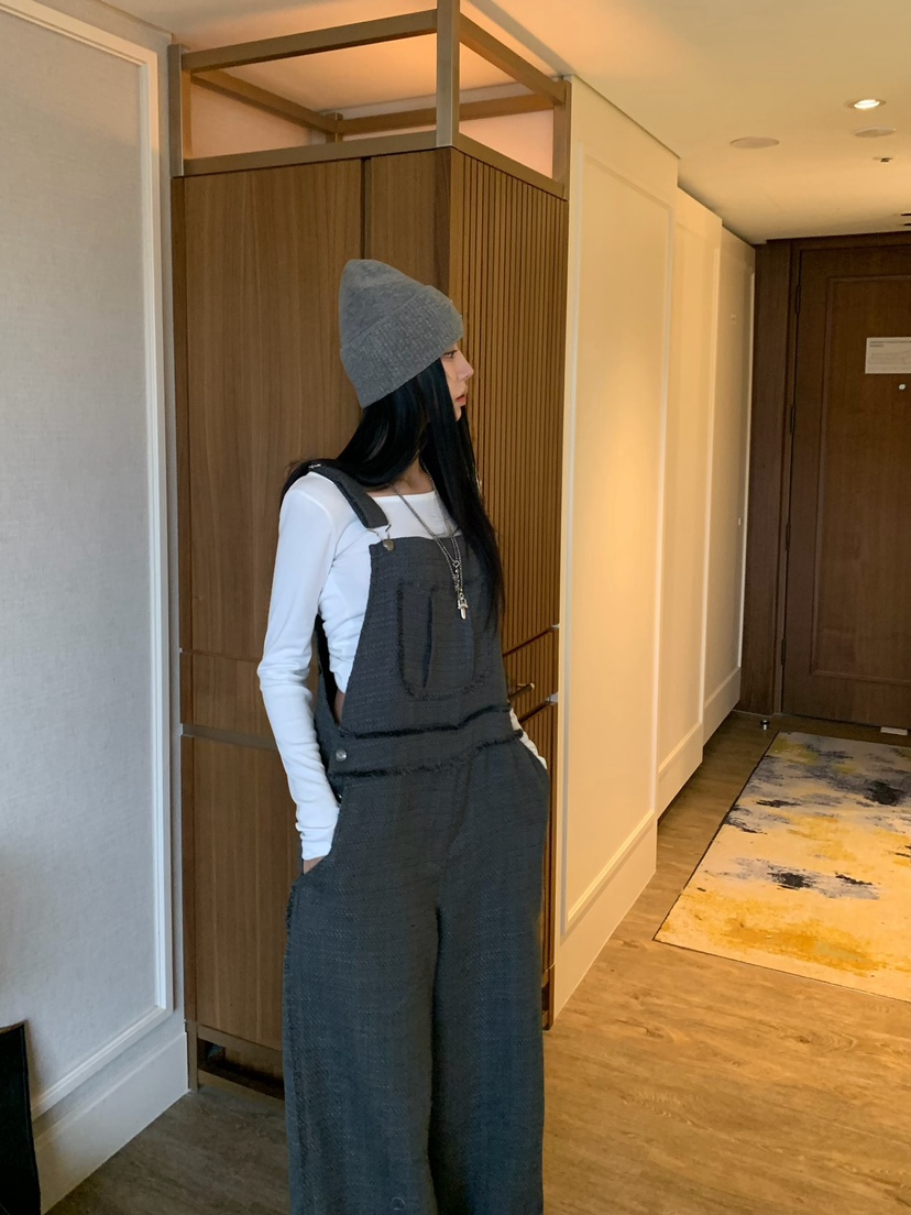 BADCALM東大門直郵女裝新品時尚人氣推薦26夏季背帶褲粗花呢BADCALM背帶褲