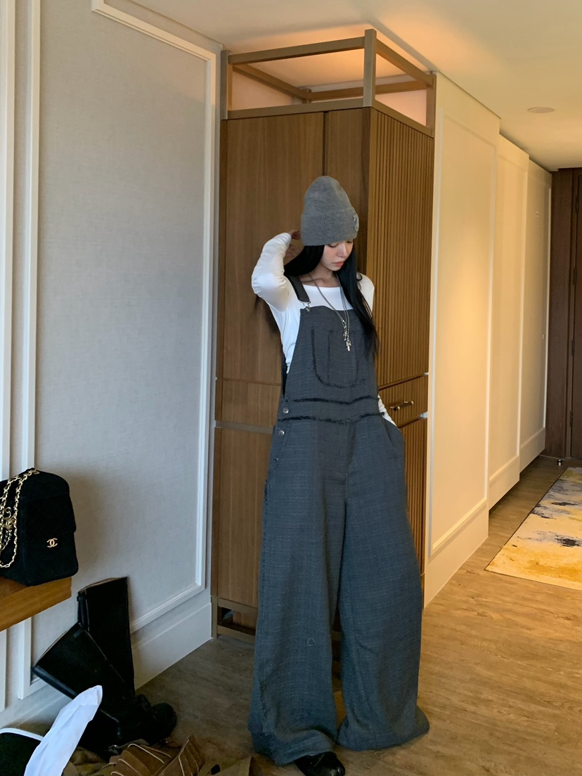 BADCALM東大門直郵女裝新品時尚人氣推薦26夏季背帶褲粗花呢BADCALM背帶褲