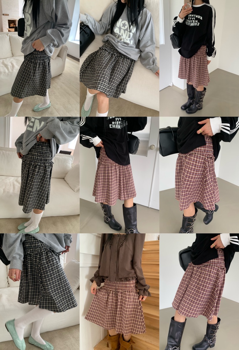 EYEL東大門代購女士新款真品時尚休閑人氣半身裙中短裙格子EYEL半身裙/中短裙