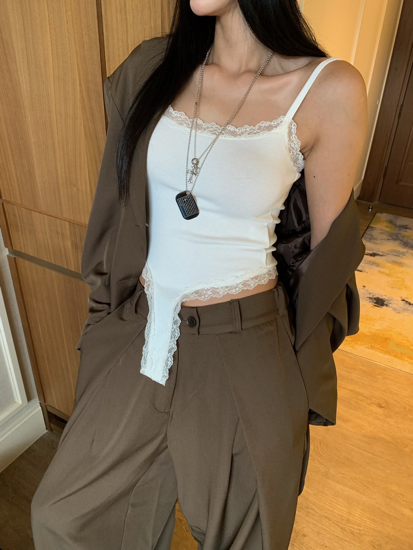 BADCALM東大門實拍女裝新款推薦休閑吊帶背心套裝蕾絲無袖BADCALM吊帶/背心圖色2