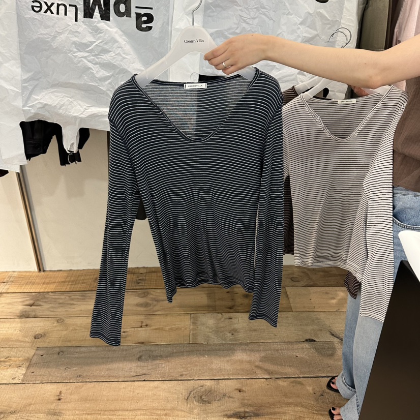 CREAM VILLA東大門代購女裝新品26夏季長袖T恤條紋CREAM VILLA長袖T恤圖色1
