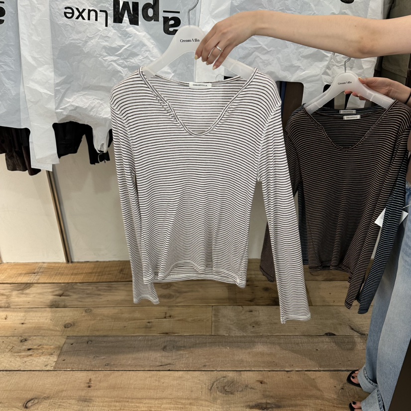 CREAM VILLA東大門代購女裝新品26夏季長袖T恤條紋CREAM VILLA長袖T恤圖色2