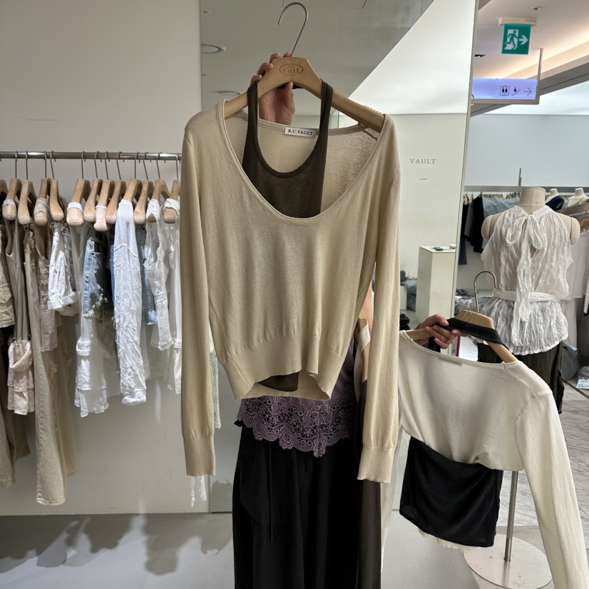 VAULT韓國代購女士新品時尚人氣26夏季套裝兩件套撞色無袖VAULT套裝圖色1