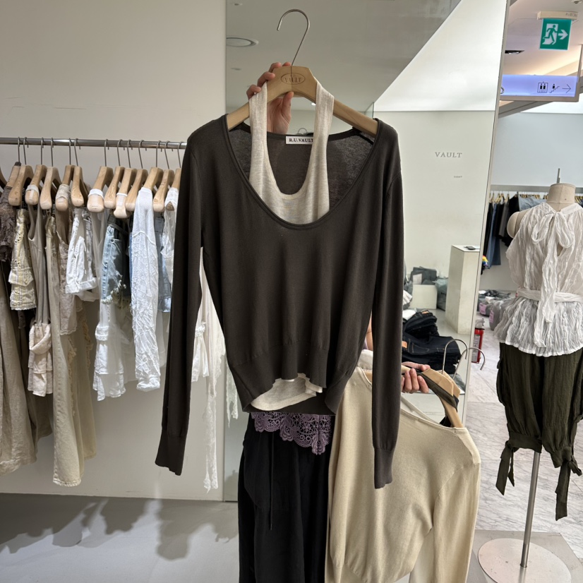 VAULT韓國代購女士新品時尚人氣26夏季套裝兩件套撞色無袖VAULT套裝圖色2
