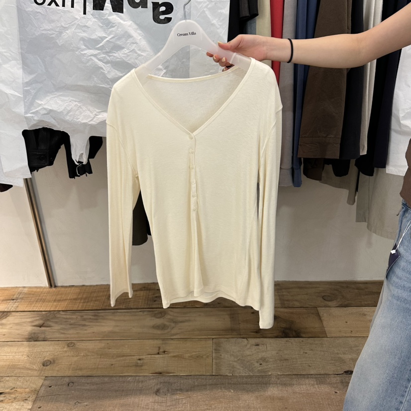 CREAM VILLA韓國直郵女士新品熱賣長袖T恤CREAM VILLA長袖T恤圖色2奶油色