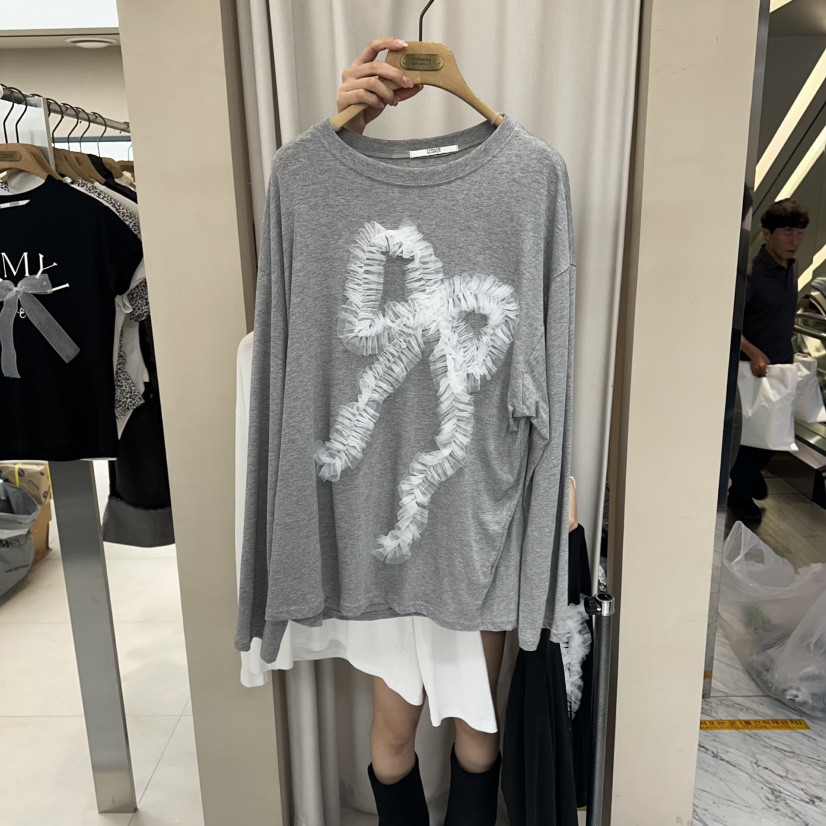 FORMING-P東大門實拍女士新款推薦真品時尚長袖T恤褶邊緞帶FORMING-P長袖T恤圖色2