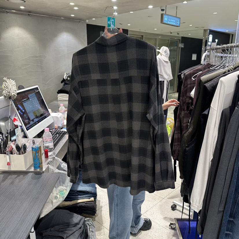 HERTZ-P韓國直郵女裝新品休閑時尚26夏季襯衫蕾絲衫格子寬松HERTZ-P襯衫/蕾絲衫