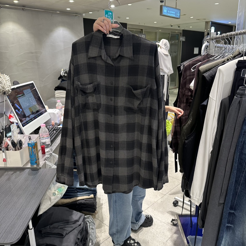 HERTZ-P韓國直郵女裝新品休閑時尚26夏季襯衫蕾絲衫格子寬松HERTZ-P襯衫/蕾絲衫圖色1