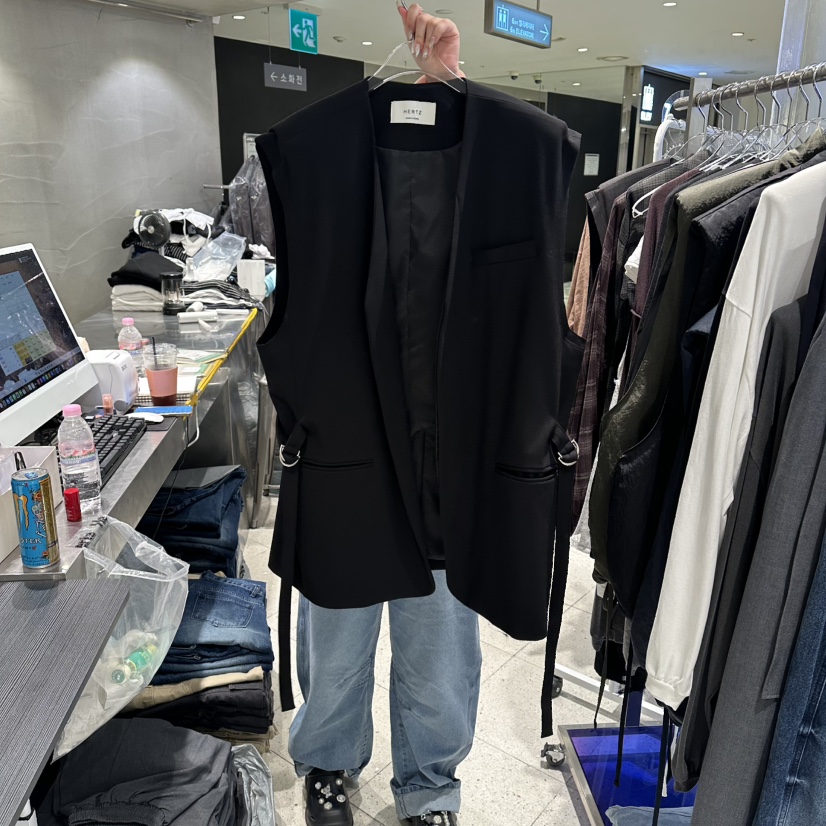 HERTZ-P東大門實拍女士新品真品熱賣休閑時尚馬甲含腰帶HERTZ-P馬甲圖色2黑色