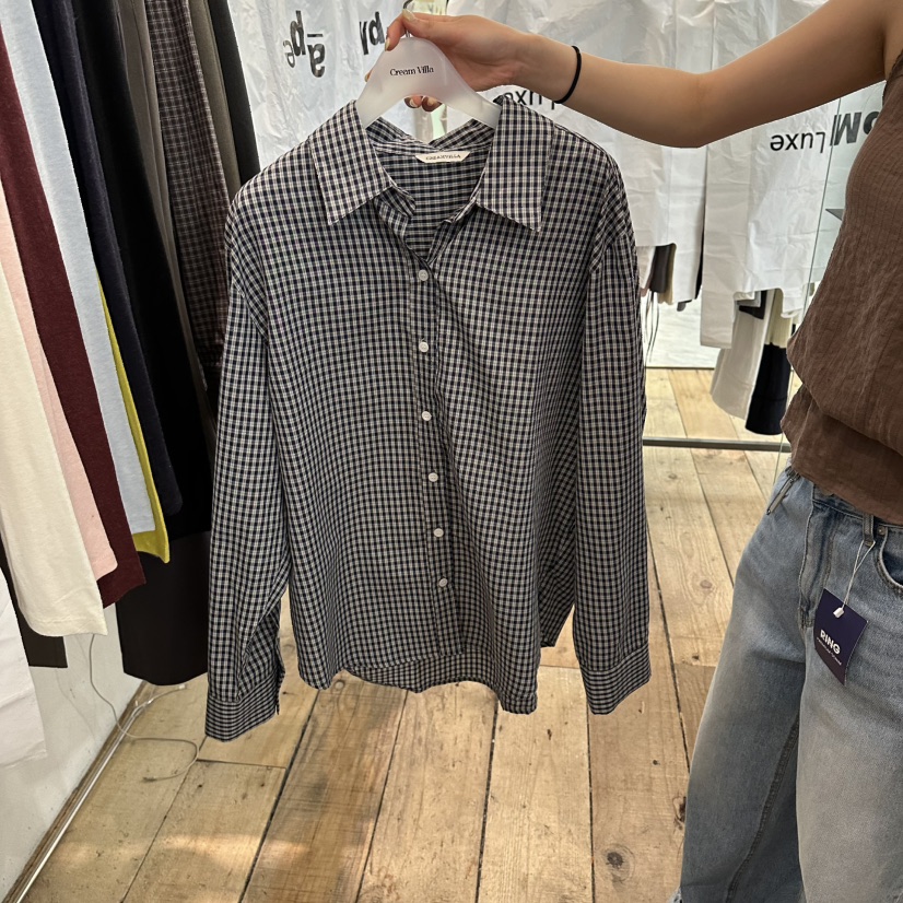 CREAM VILLA韓國直郵女士新品26夏季襯衫蕾絲衫格子CREAM VILLA襯衫/蕾絲衫圖色2