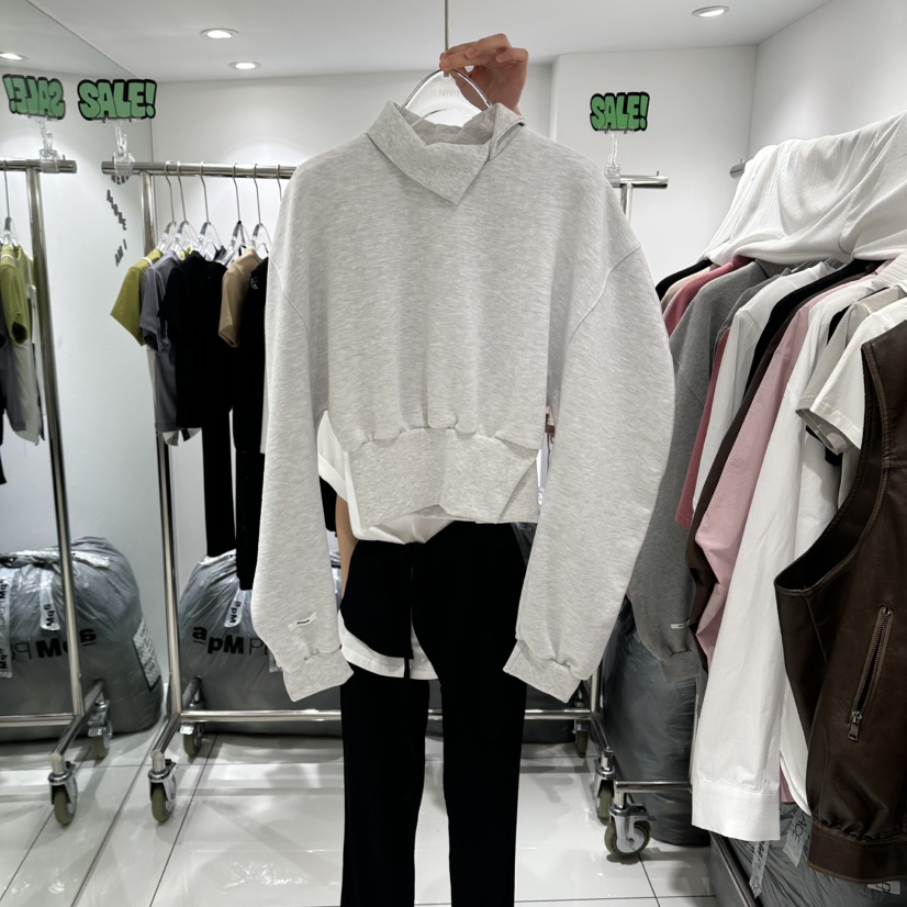 JENNIE韓國代購女士新品26夏季休閑人氣真品推薦衛衣高領JENNIE/VENEFIT衛衣圖色4灰白色