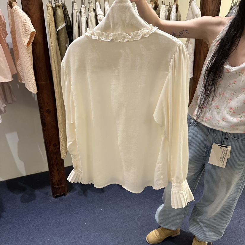 FURE韓國直郵女裝新品時尚人氣休閑熱賣26夏季襯衫蕾絲衫褶邊FURE襯衫/蕾絲衫