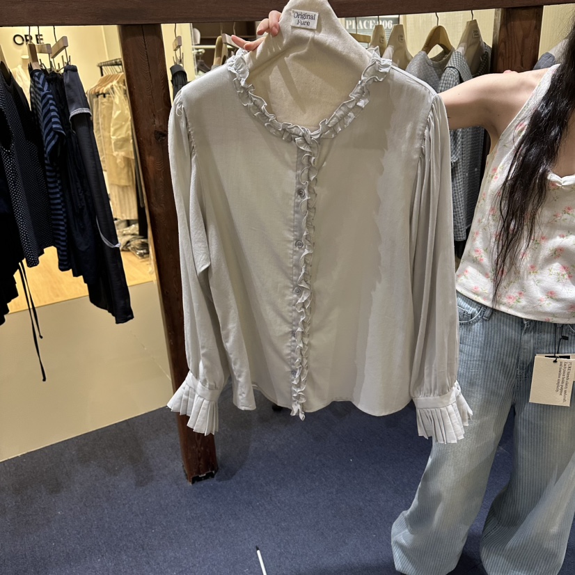 FURE韓國直郵女裝新品時尚人氣休閑熱賣26夏季襯衫蕾絲衫褶邊FURE襯衫/蕾絲衫圖色1