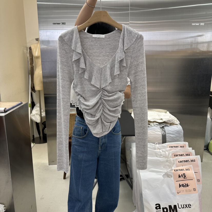 CORNER東大門代購女士新款真品熱賣推薦時尚休閑長袖T恤褶皺CORNER.302長袖T恤圖色2