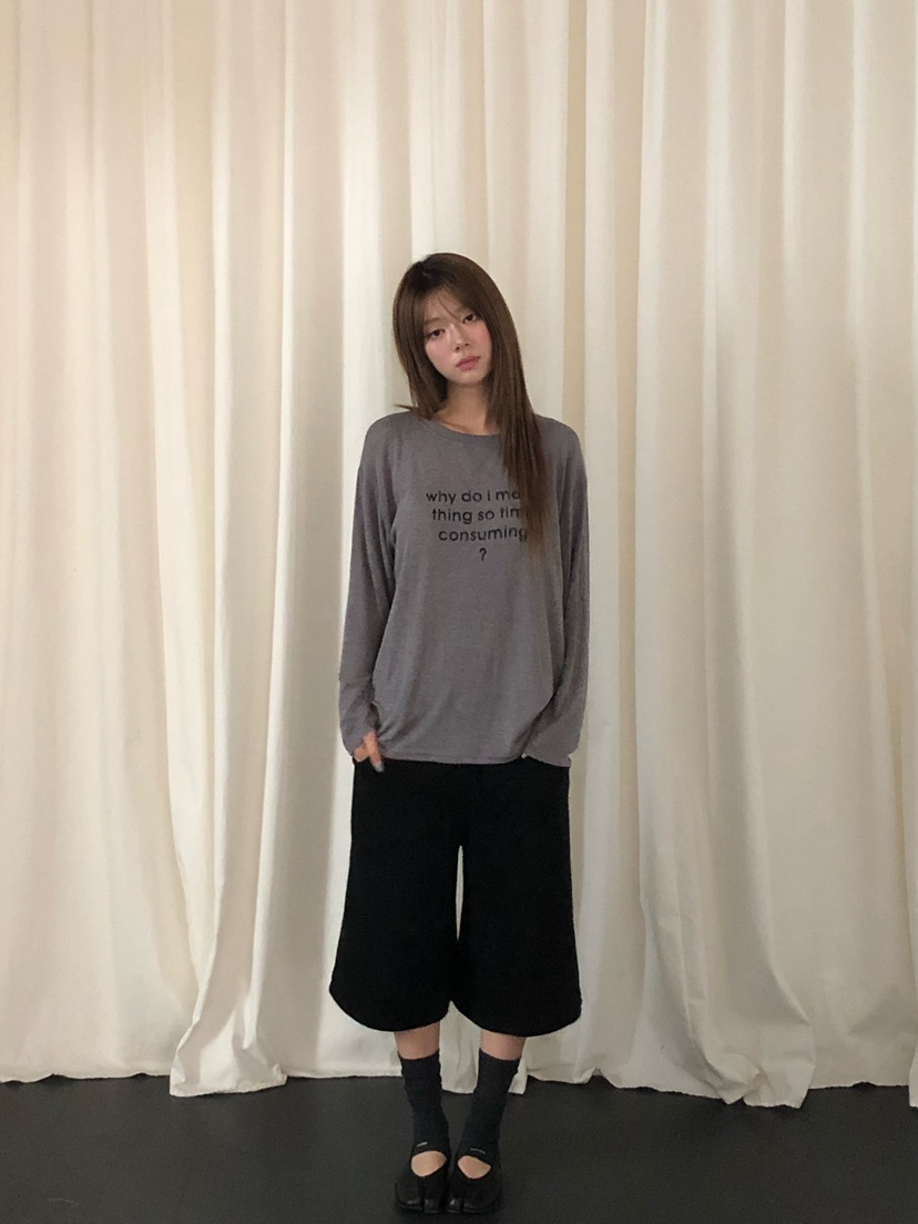 ONDO-P韓國代購女士新款人氣時尚長袖T恤安哥拉羊毛寬松ONDO-P長袖T恤