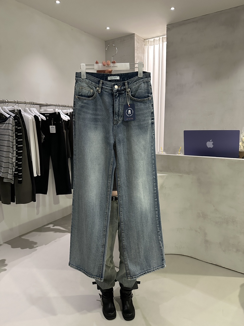 MONDAYMORING東大門實拍女士新品26夏季推薦時尚牛仔褲磨毛MONDAYMORING牛仔褲圖色1