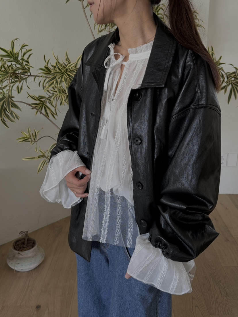 FRANC—L韓國代購女裝新款26夏季人氣時尚休閑真品皮衣皮革FRANC皮衣