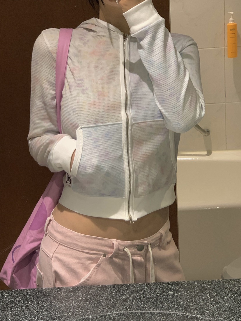 SEOLO韓國直郵女士新品推薦休閑衛衣華夫格連帽衫花朵撞色Seolo seoul衛衣