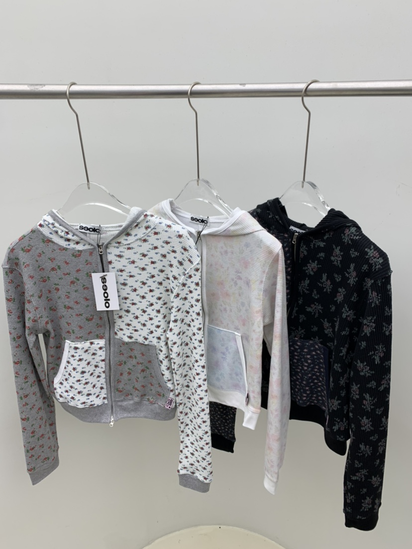 SEOLO韓國直郵女士新品推薦休閑衛衣華夫格連帽衫花朵撞色Seolo seoul衛衣