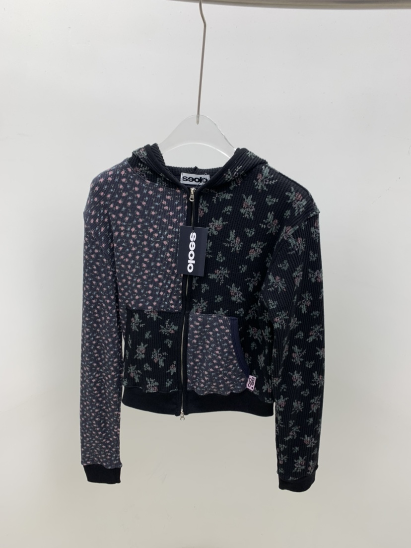 SEOLO韓國直郵女士新品推薦休閑衛衣華夫格連帽衫花朵撞色Seolo seoul衛衣圖色2