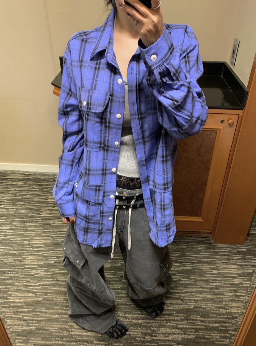 SEOLO東大門實拍女裝新款熱賣時尚人氣襯衫蕾絲衫口袋格子Seolo seoul襯衫/蕾絲衫
