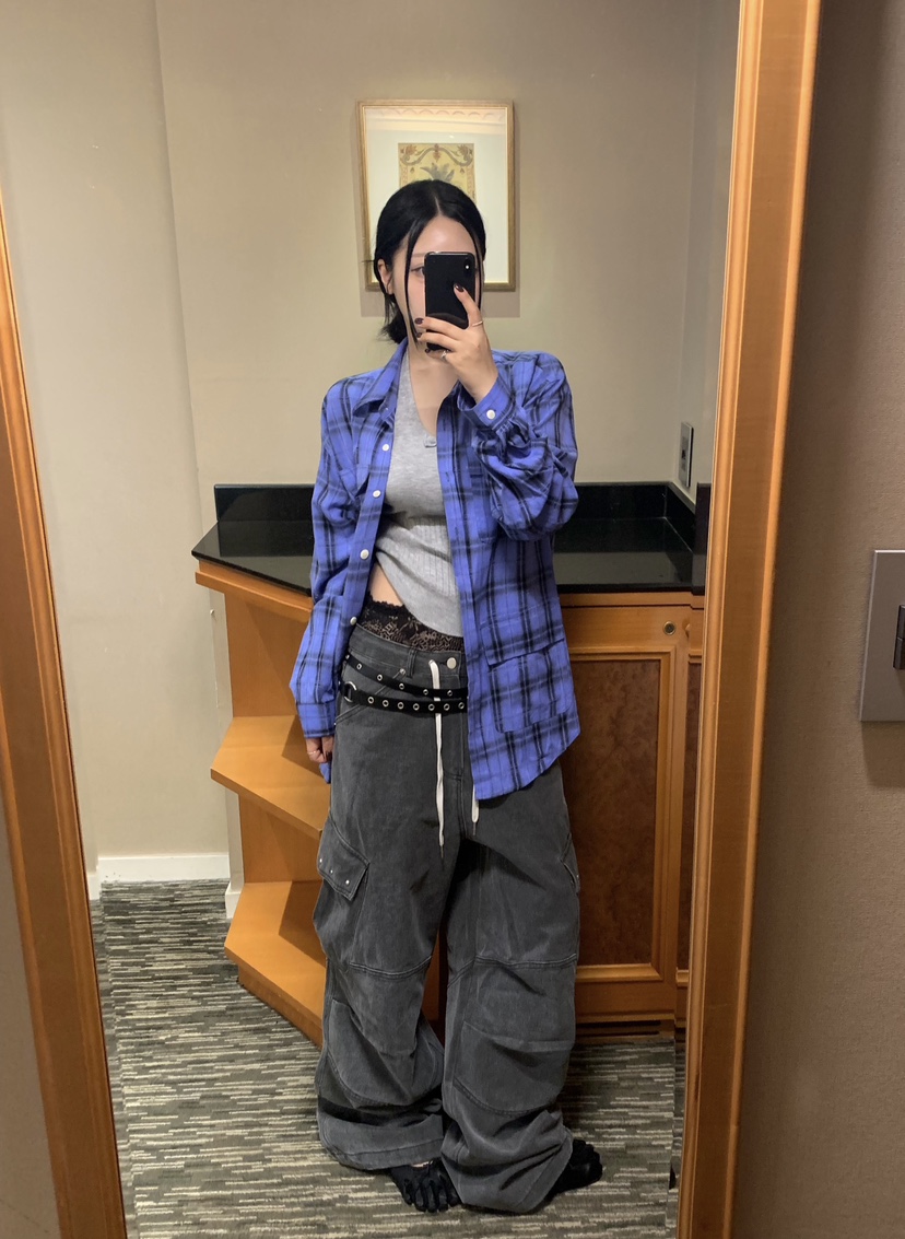 SEOLO東大門實拍女裝新款熱賣時尚人氣襯衫蕾絲衫口袋格子Seolo seoul襯衫/蕾絲衫