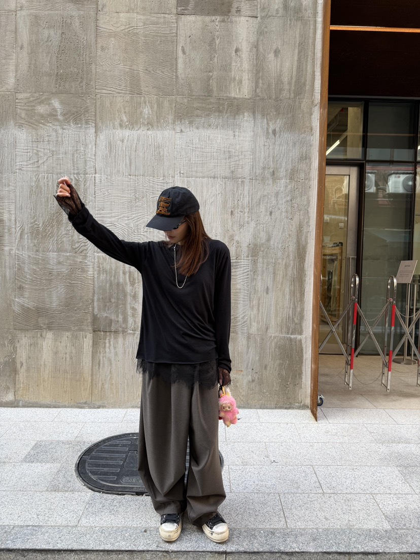 FRANC—L東大門代購女裝新品休閑熱賣真品長袖T恤蕾絲雙層FRANC長袖T恤