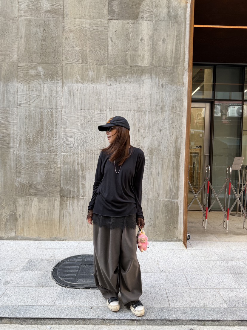 FRANC—L東大門代購女裝新品休閑熱賣真品長袖T恤蕾絲雙層FRANC長袖T恤
