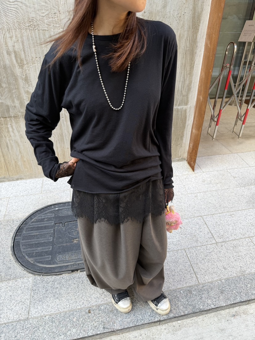 FRANC—L東大門代購女裝新品休閑熱賣真品長袖T恤蕾絲雙層FRANC長袖T恤