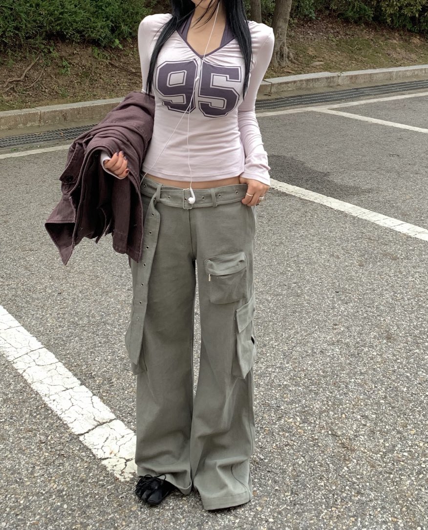 SEOLO韓國直郵女士新款時尚26夏季真品推薦休閑褲含腰帶孔眼Seolo seoul休閑褲圖色1