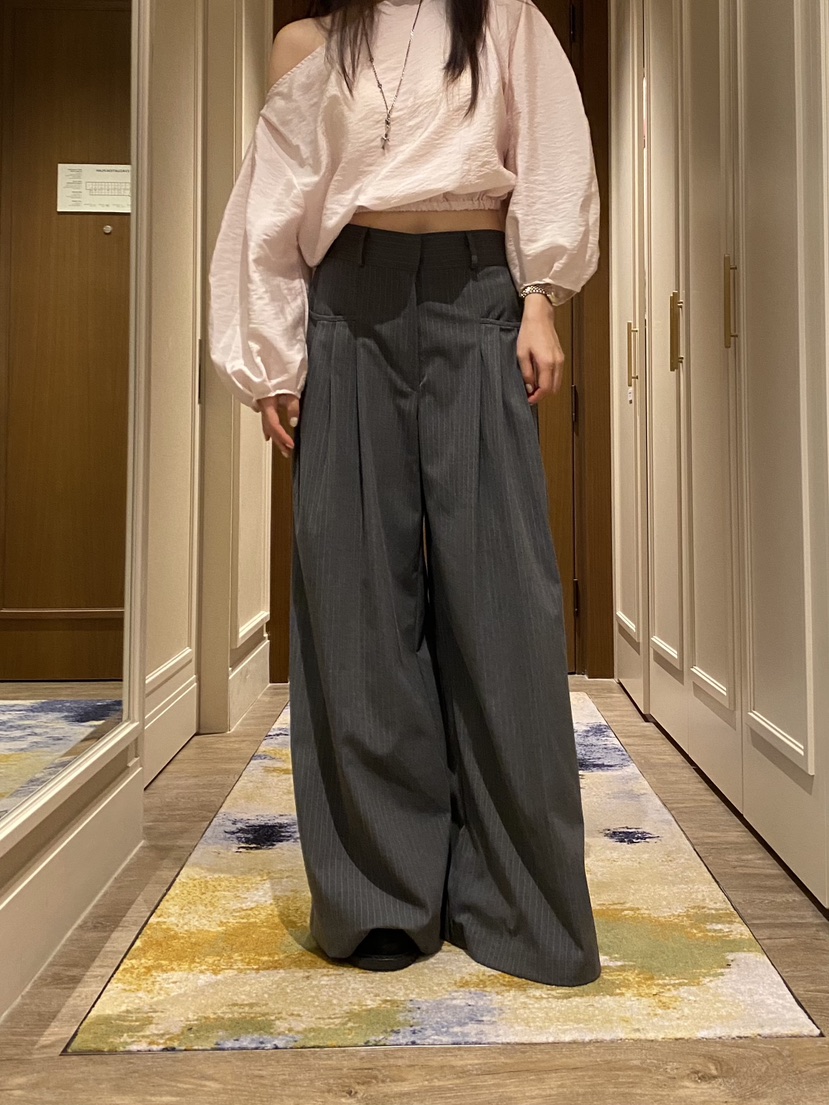 FOUREIGHT東大門直郵女裝新款真品時尚26夏季休閑褲褶裥條紋FOUR EIGHT休閑褲