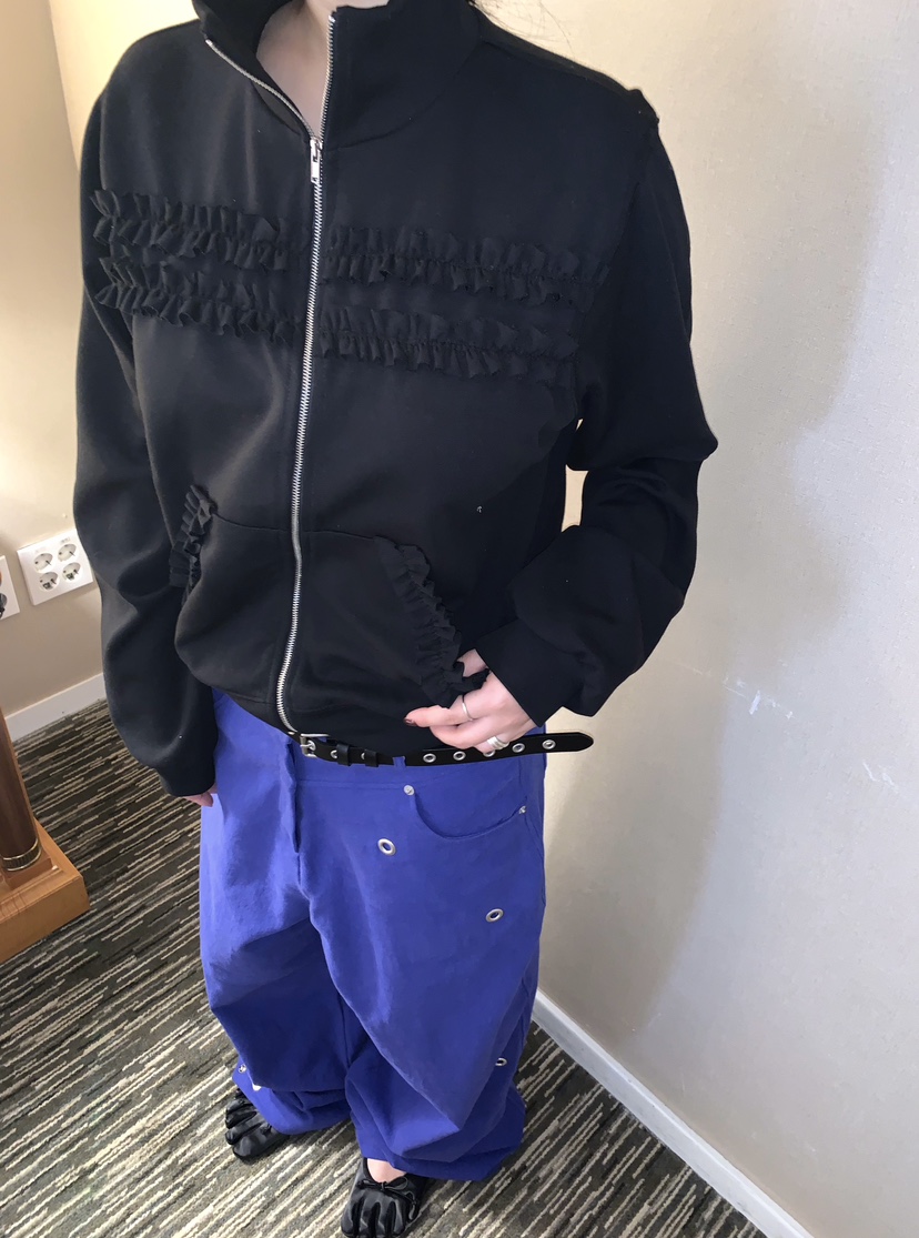 SEOLO東大門實拍女士新品推薦熱賣時尚衛衣高領拉鏈衫荷葉邊Seolo seoul衛衣