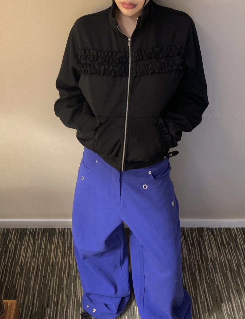 SEOLO東大門實拍女士新品推薦熱賣時尚衛衣高領拉鏈衫荷葉邊Seolo seoul衛衣
