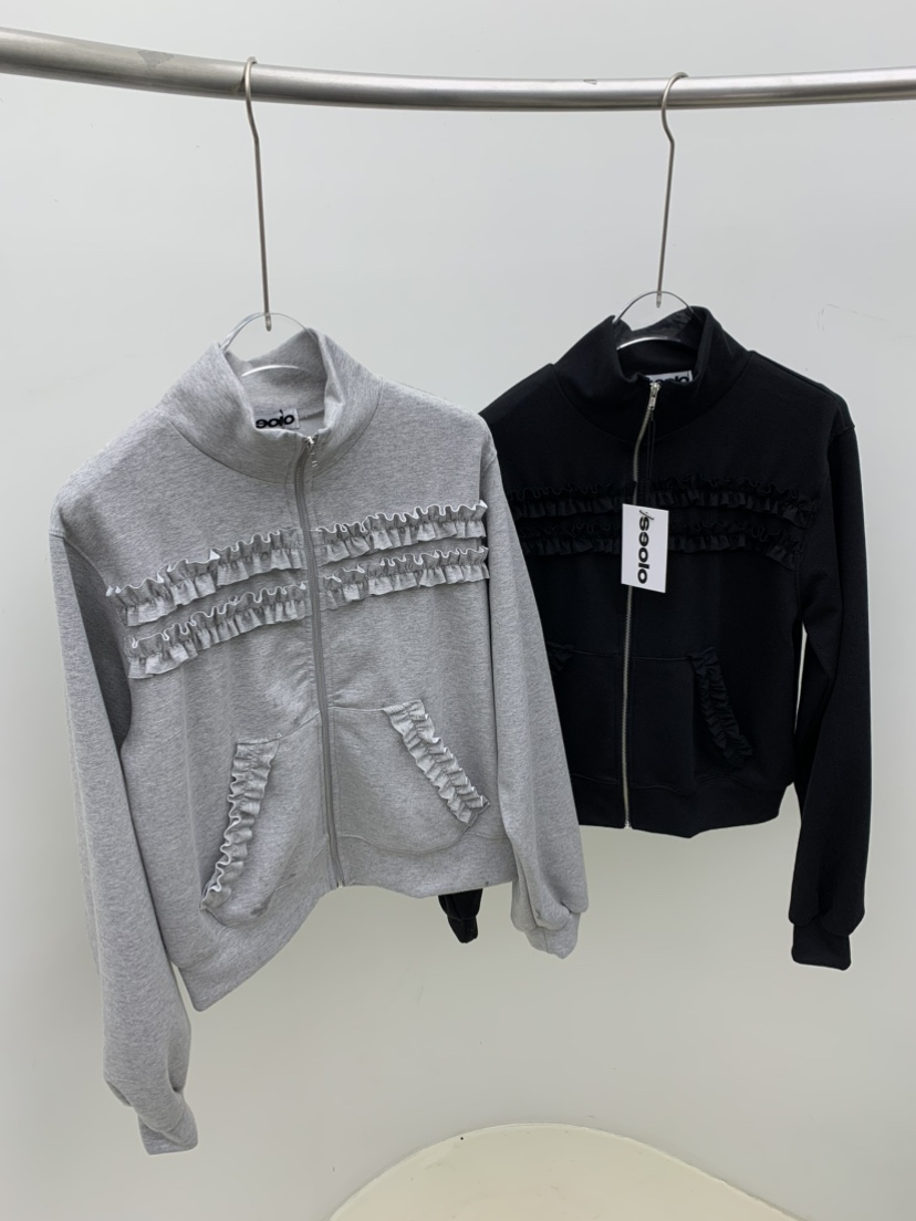 SEOLO東大門實拍女士新品推薦熱賣時尚衛衣高領拉鏈衫荷葉邊Seolo seoul衛衣