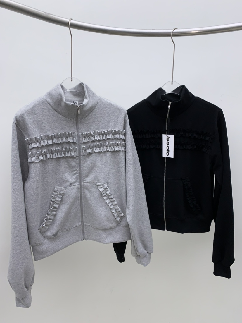 SEOLO東大門實拍女士新品推薦熱賣時尚衛衣高領拉鏈衫荷葉邊Seolo seoul衛衣