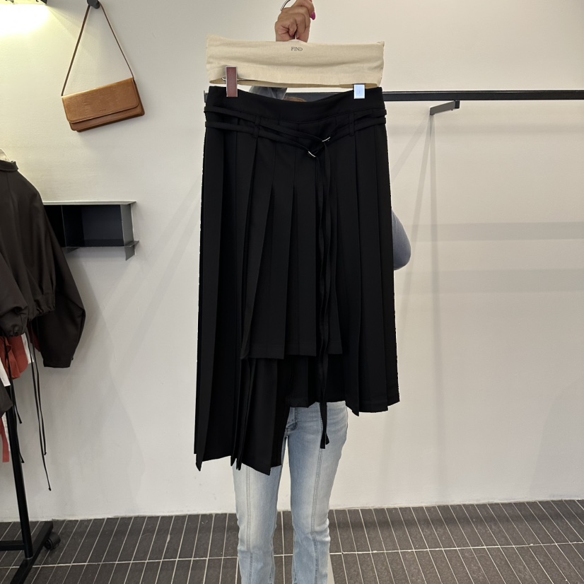 FIND-P東大門實拍女裝新款人氣休閑半身裙中短裙腰帶褶裥FIND-P半身裙/中短裙圖色3黑色