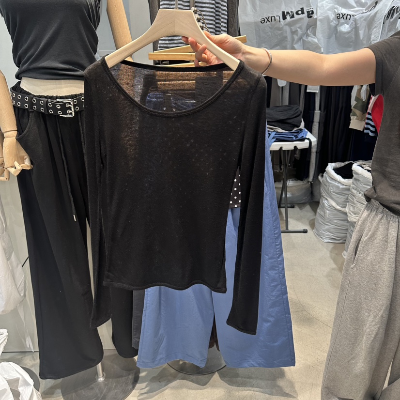 W.FATAL東大門實拍女士新品熱賣人氣26夏季長袖T恤美利奴羊毛W.FATAL長袖T恤圖色3黑色