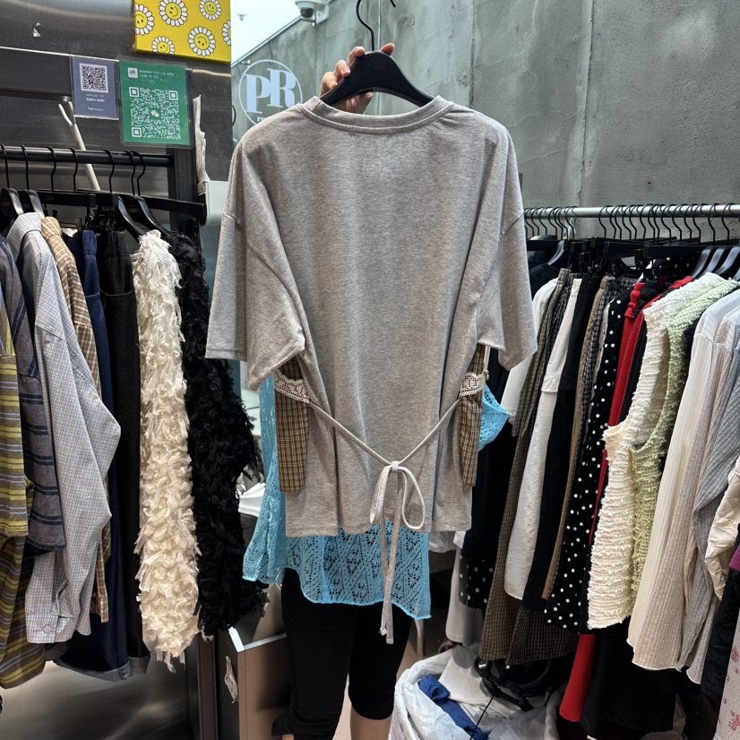 RUNWAY-런웨이東大門實拍女裝新款26夏季真品人氣T恤假兩件RUNWAY-런웨이T恤