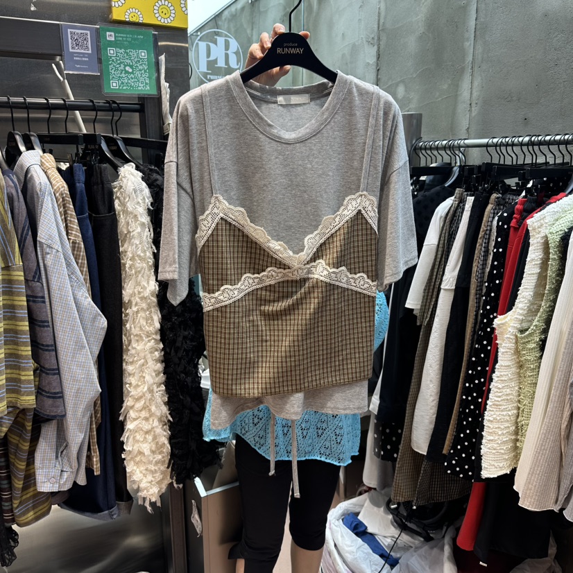RUNWAY-런웨이東大門實拍女裝新款26夏季真品人氣T恤假兩件RUNWAY-런웨이T恤圖色1