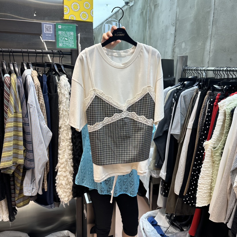 RUNWAY-런웨이東大門實拍女裝新款26夏季真品人氣T恤假兩件RUNWAY-런웨이T恤圖色2