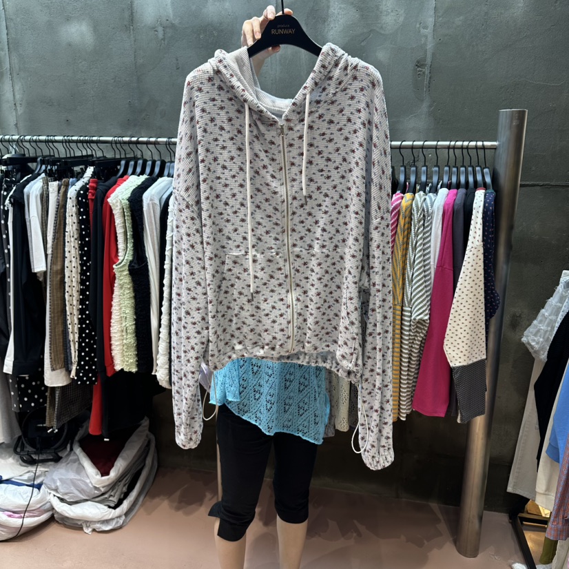 RUNWAY-런웨이韓國直郵女裝新品熱賣推薦時尚衛衣拉鏈花朵RUNWAY-런웨이衛衣圖色1淺灰色