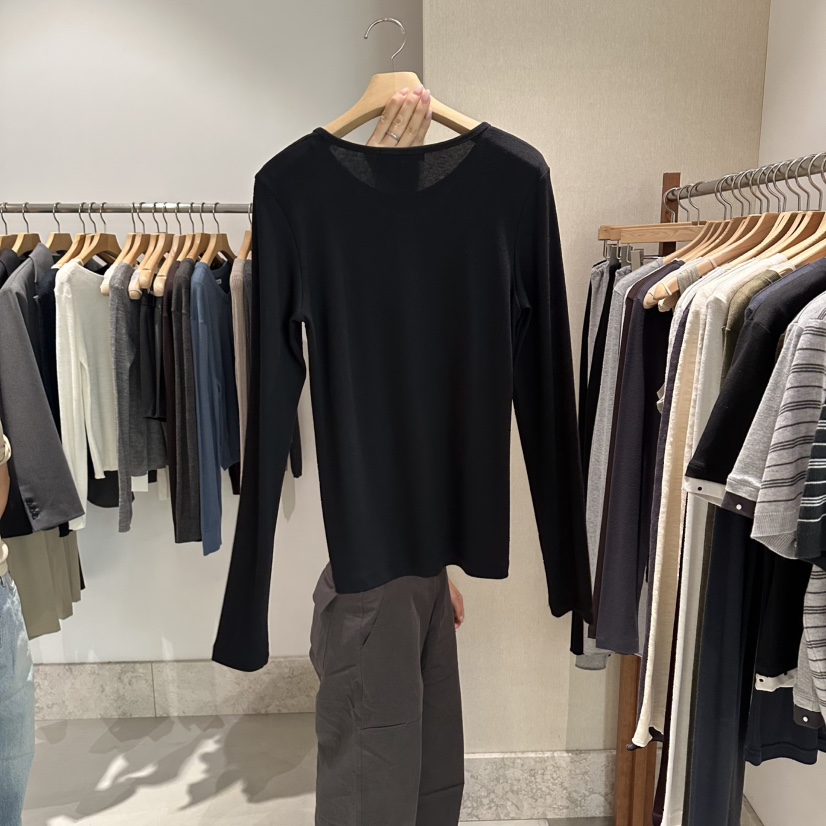 ANDMORE BUTTON韓國直郵女士新品推薦熱賣長袖T恤紐扣羅紋ANDMORE BUTTON長袖T恤