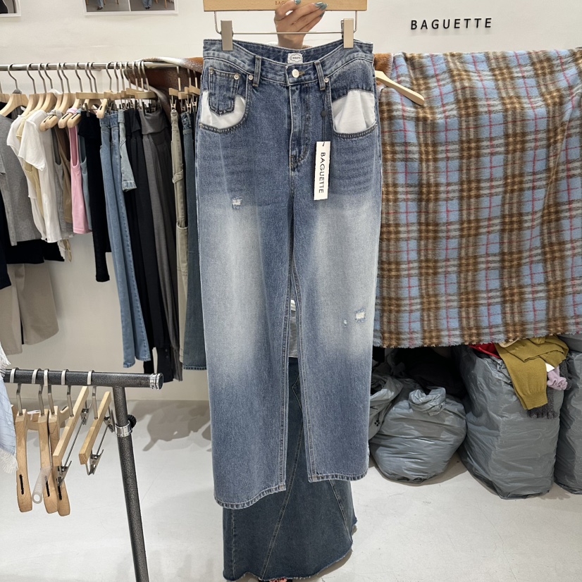 BAGUETTE-P東大門代購女裝新品休閑真品熱賣26夏季牛仔褲BAGUETTE-P牛仔褲圖色1