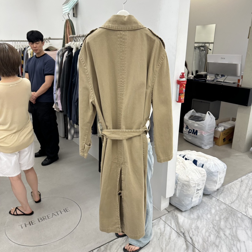 BREATHE東大門代購女士新品真品休閑長款風衣含腰帶斜紋布BREATHE長款風衣