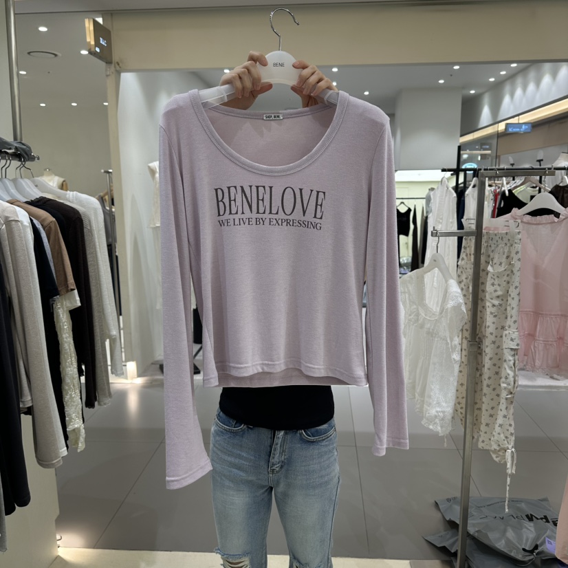 BENE東大門代購女裝新款真品26夏季時尚人氣熱賣長袖T恤U領BENE長袖T恤圖色2